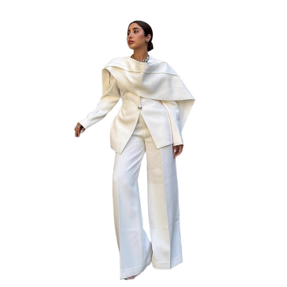 Women's Tailored Blazer with Overlapping Cape Collar Amarae