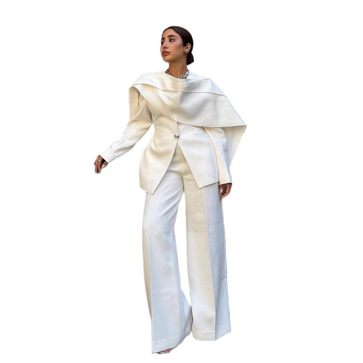 Women's Tailored Blazer with Overlapping Cape Collar Amarae