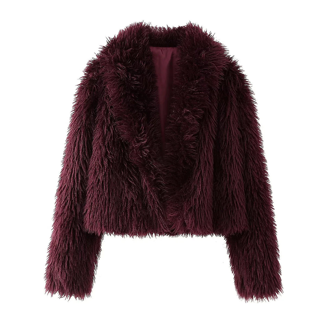 Ladies comfortable faux fur jacket with shawl collar and elegant silhouette Lune London