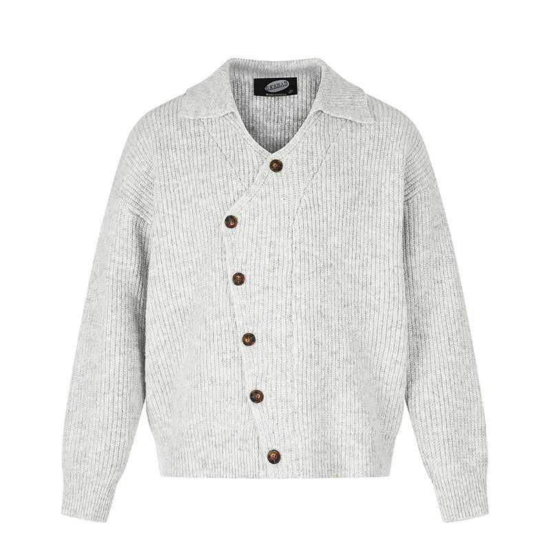 Ladies oversized cardigan with asymmetrical button placket and shirt collar Amarae