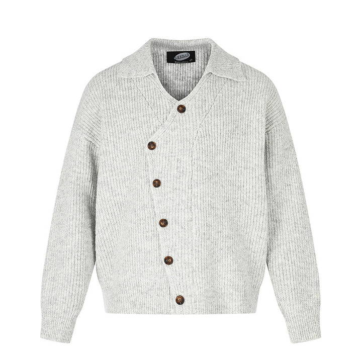 Ladies oversized cardigan with asymmetrical button placket and shirt collar Amarae