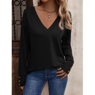 V-neck sweater for women with button details Lune London
