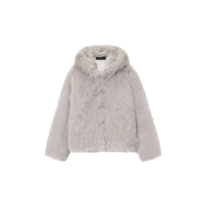Women's Hooded Faux Fur Short Jacket with Dense Long Pile and Oversize Silhouette Amarae