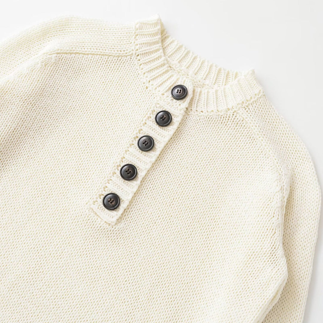 Women's chunky knit Henley sweater with wooden buttons and ribbed cuffs Amarae