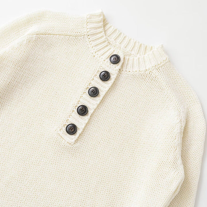 Women's chunky knit Henley sweater with wooden buttons and ribbed cuffs Amarae