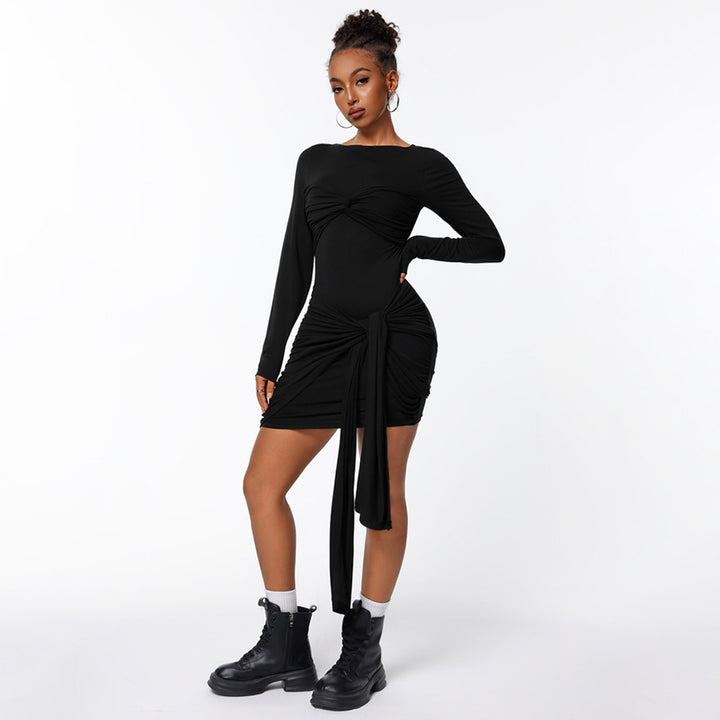 Robe portefeuille ajustée pour femmes avec manches longues et effet de fronces sur le côté Chic & Stil