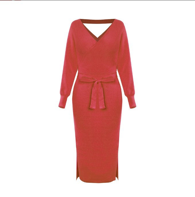 Knit dress for women with wrap effect and side slit Lune London