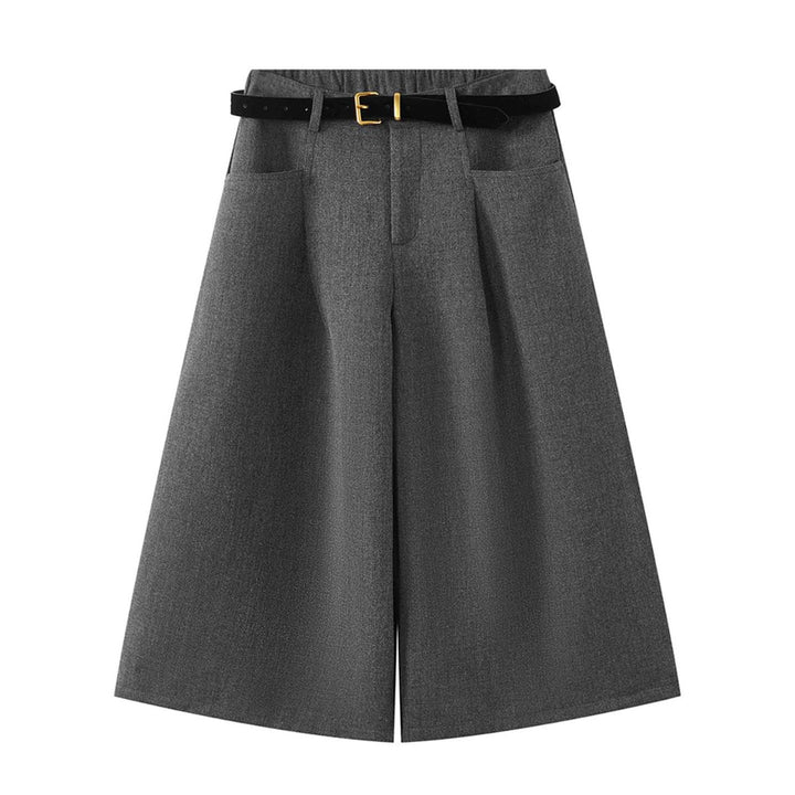 Women's High-Waisted Culotte Pants in Wool Look with Pleats and Wide Leg Amarae
