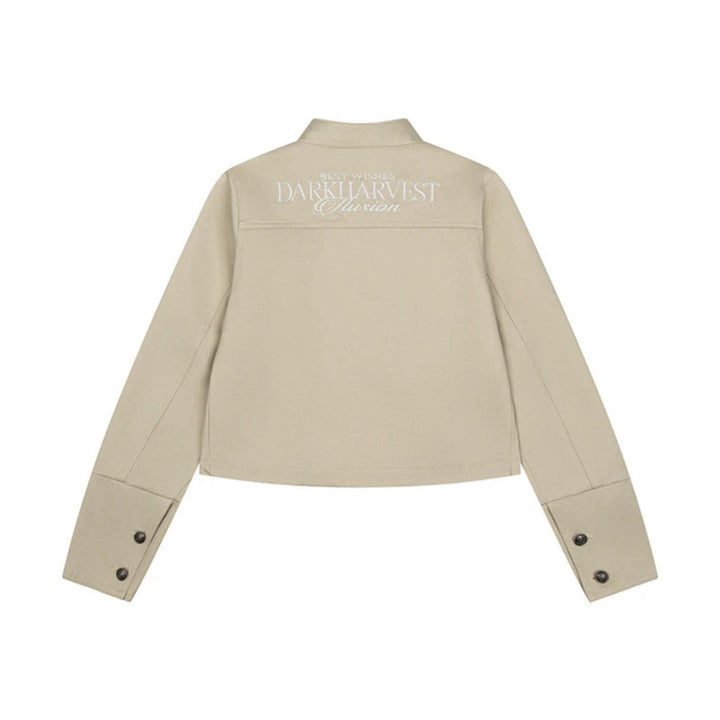 Women's short tailored military jacket with stand-up collar, decorative button rows, and two-way zipper Amarae
