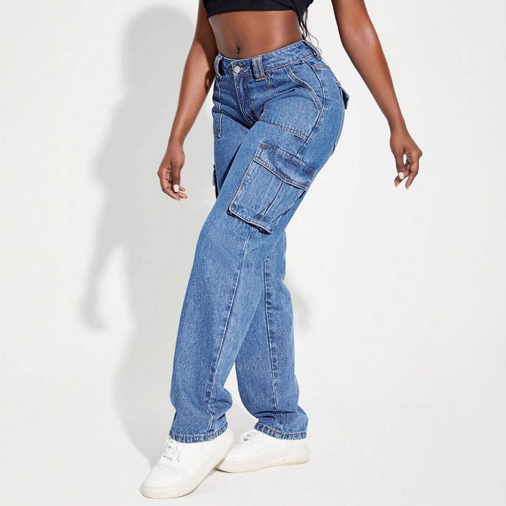 Women's cargo jeans with elastic waistband and practical side pockets Chic & Stil