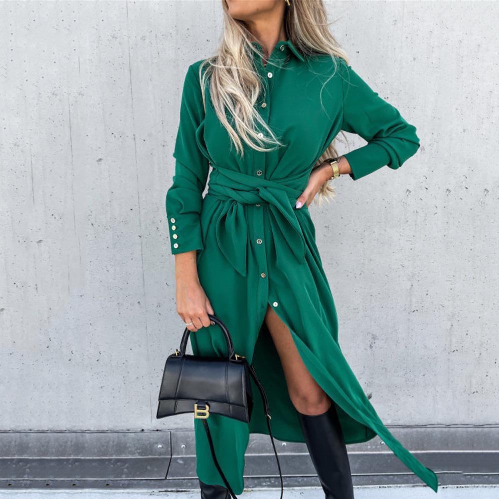Women Long Blouse with Tie Belt and Elegant Material Lune London