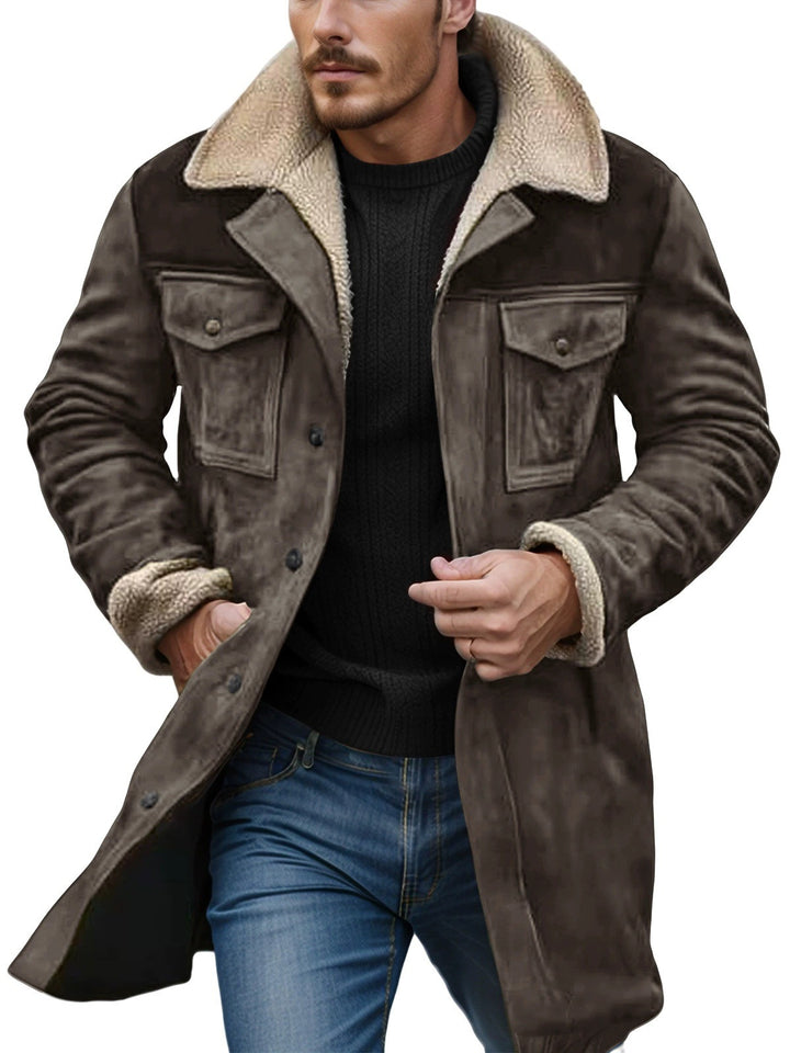 Men's suede long jacket with teddy lining and practical pockets Chic and style