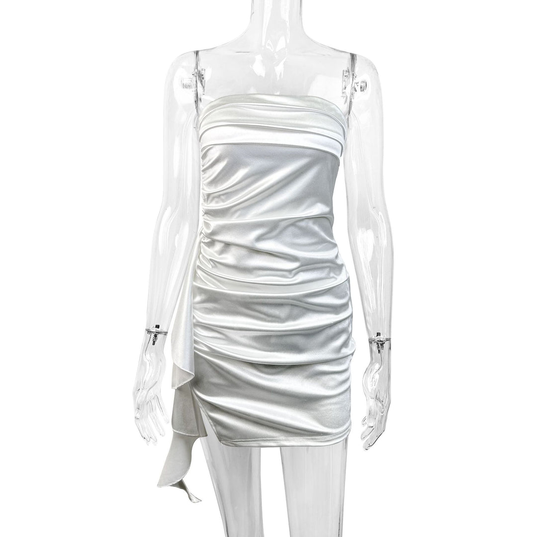Women's Elegant Mini Dress with Side Ruching and Asymmetrical Hem Lune London