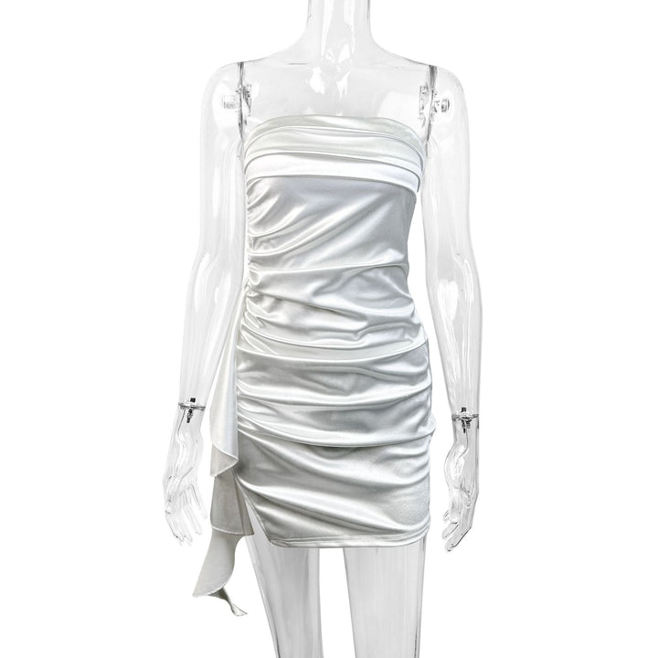 Women's Elegant Mini Dress with Side Ruching and Asymmetrical Hem Lune London