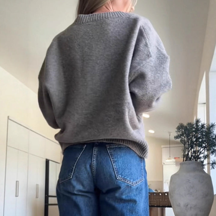 Women Oversized V-Neck Knit Sweater with Ribbed Hem Amarae