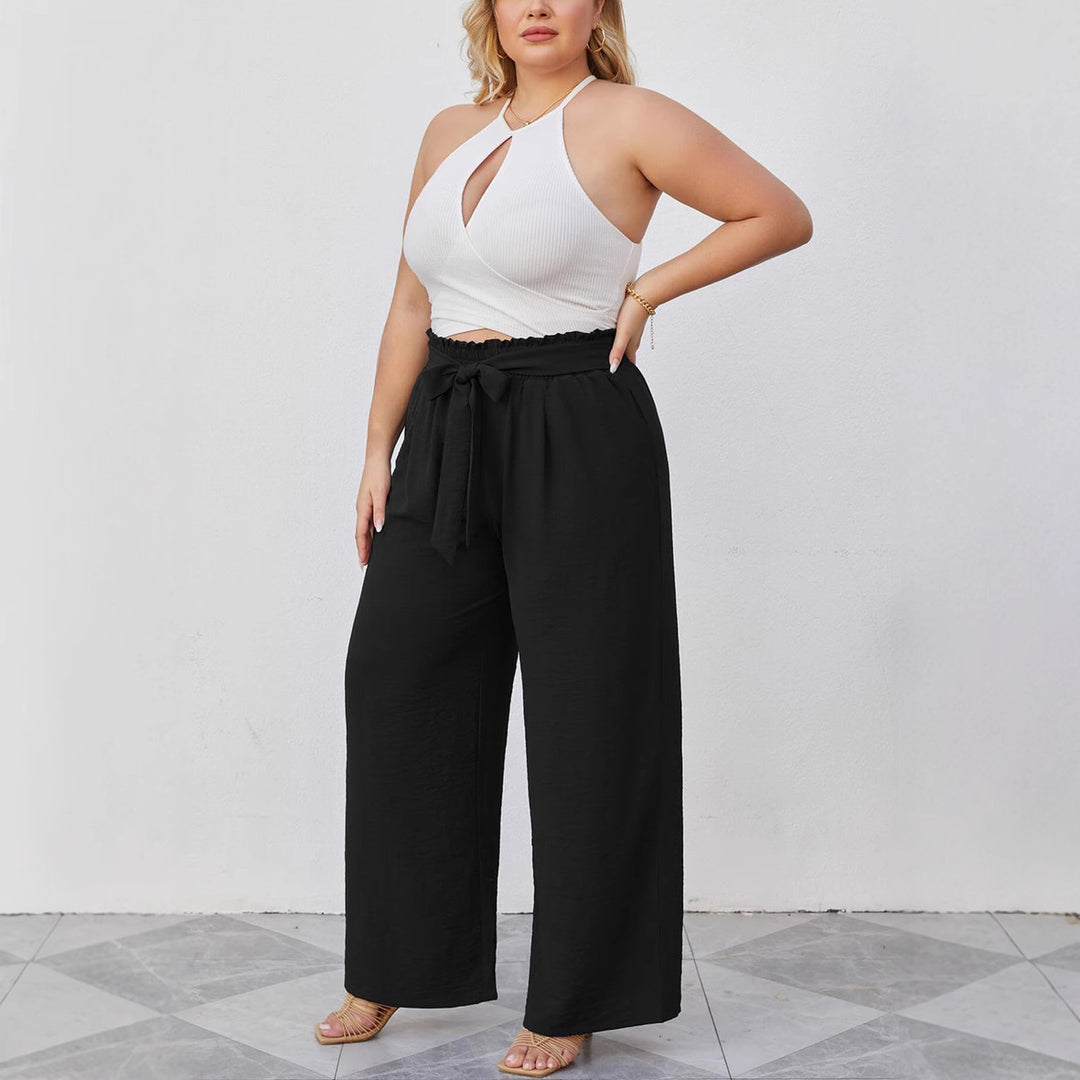 Women's Wide Culottes in Linen Look with Paperbag Waist, Tied Belt and Side Pockets Amarae