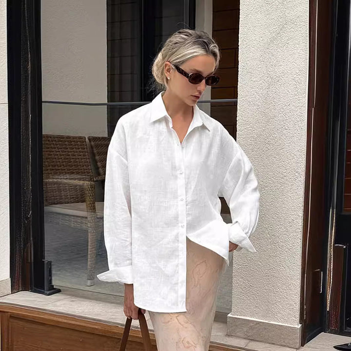 Women's Linen Shirt with Casual Cut and Oversized Sleeves Lune London
