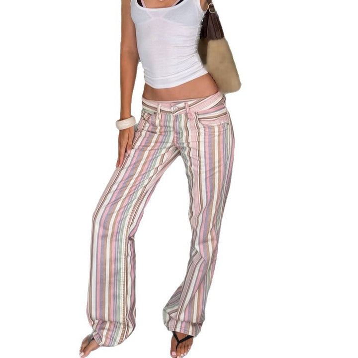 Ladies Striped Linen Trousers with Wide Leg, High Waist and Relaxed Fit Amarae