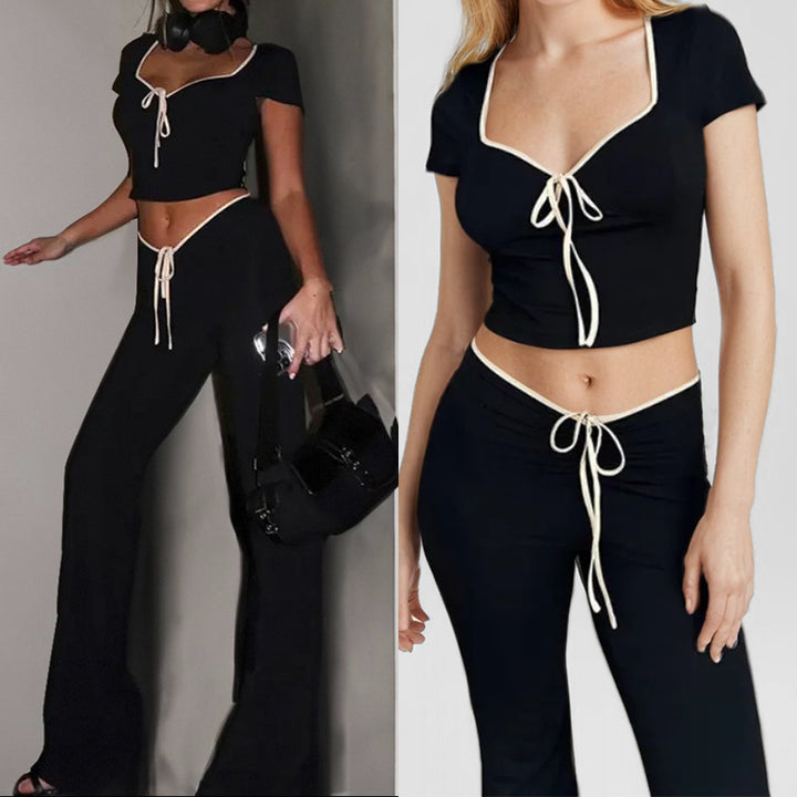 Ensemble de loisirs pour femmes en deux pièces avec volants et liens décoratifs Chic & Stil