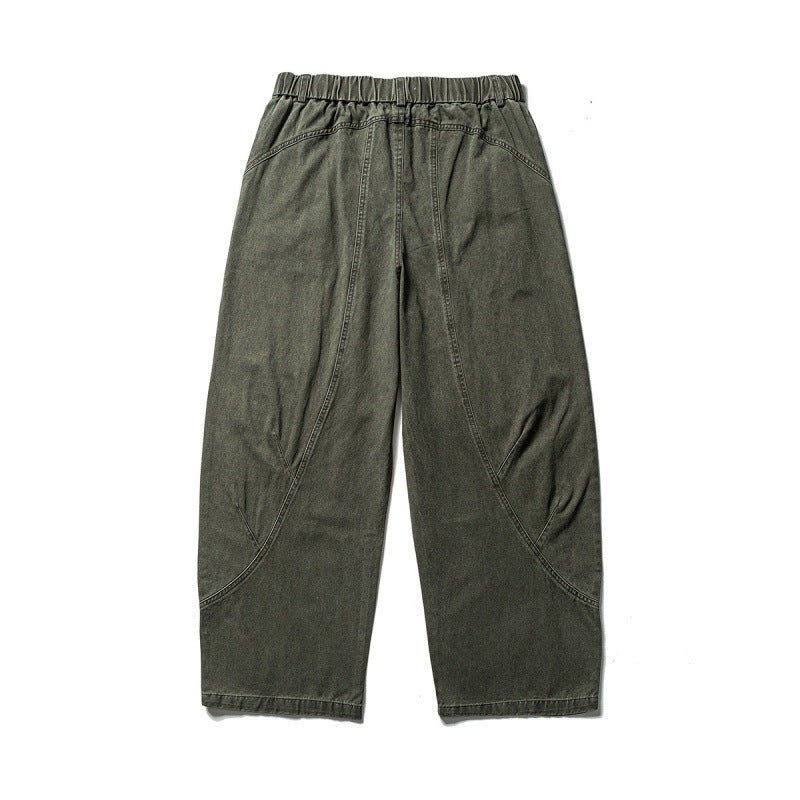 Men's Loose Workwear Pants with Elastic Waistband and Curved Seam Panels Amarae