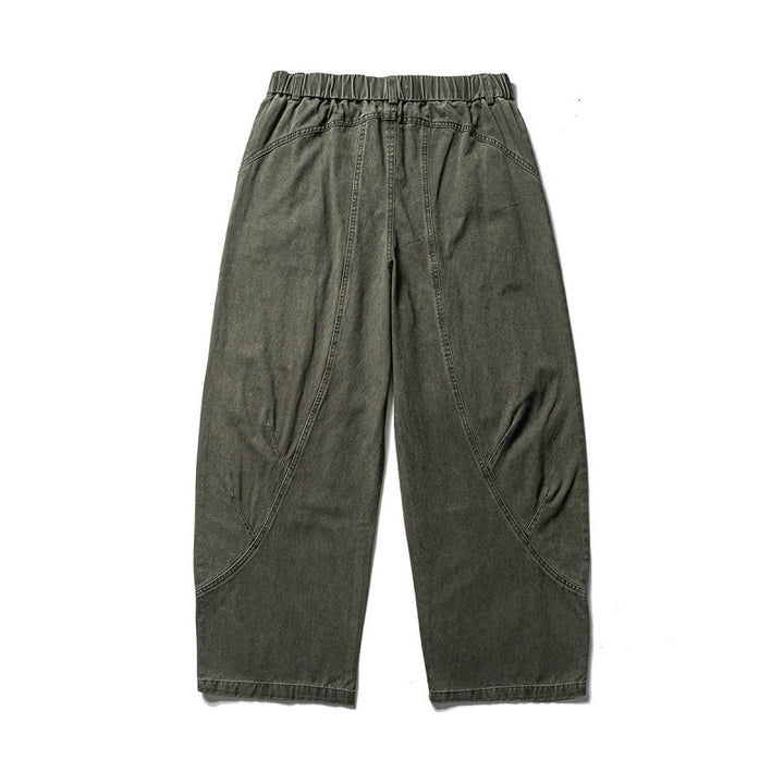 Men's Loose Workwear Pants with Elastic Waistband and Curved Seam Panels Amarae