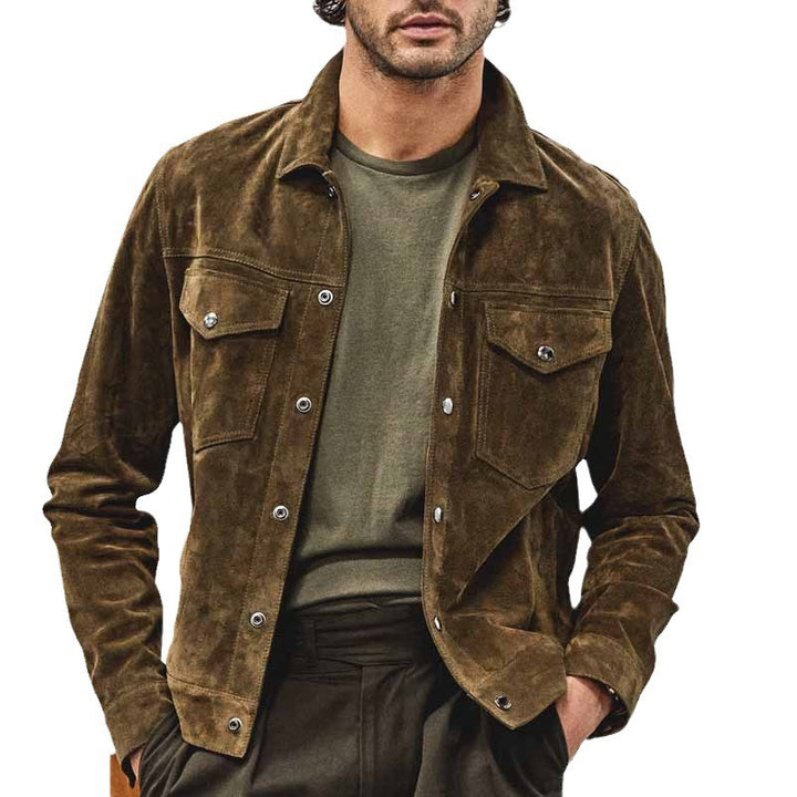 Suede leather jacket for men in a casual style with practical pockets Lune London