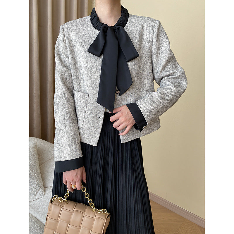 Ladies Stylish Jacket with Decorative Collar and Snap Button Closure
