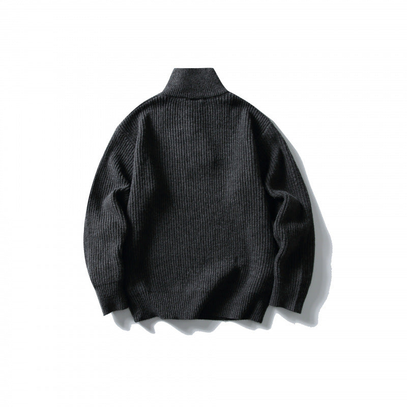 Unisex Structured Half-Zip Knit Sweater with High Stand-Up Collar and Ribbed Rib Knit Amarae