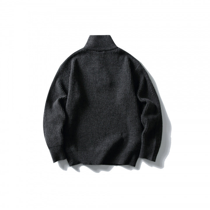 Unisex Structured Half-Zip Knit Sweater with High Stand-Up Collar and Ribbed Rib Knit Amarae