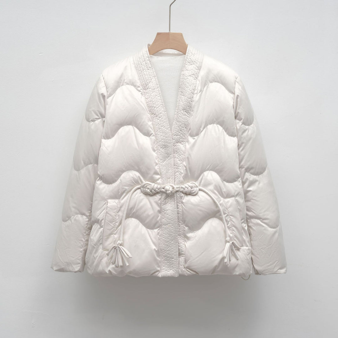 Ladies oversized quilted jacket with drawstring waist and elegant structure Lune London