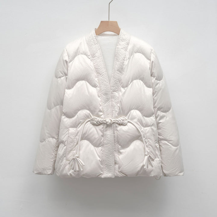 Ladies oversized quilted jacket with drawstring waist and elegant structure Lune London