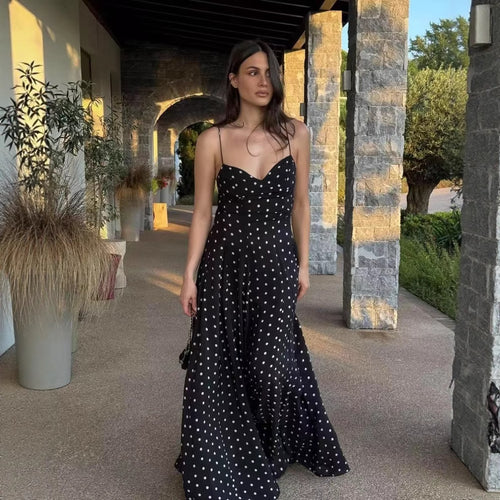 Midi dress for women with thin spaghetti straps and a playful polka dot design Amarae