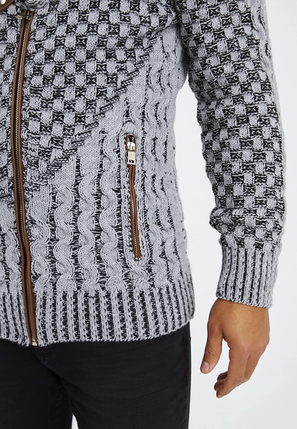 Fashion knit jacket for men with asymmetric zipper and unique cable pattern Lune London