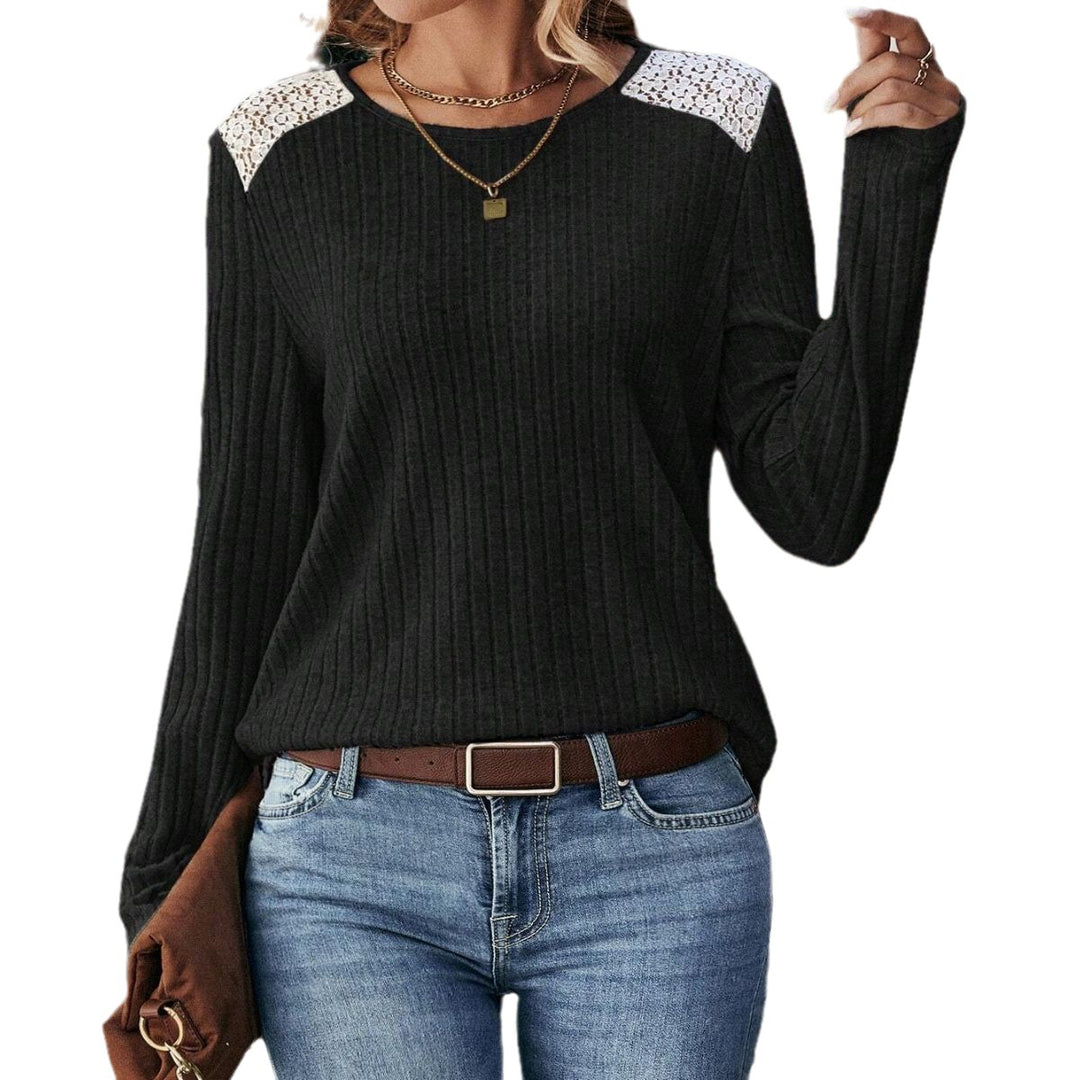 Long sleeve shirt for women with fine rib details and lace accents Lune London