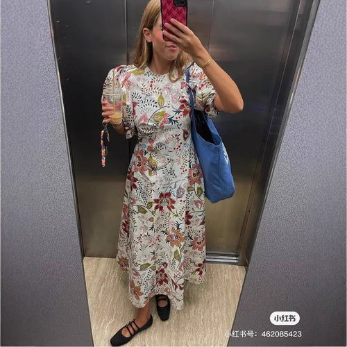 Maxi dress for women with floral print and voluminous sleeves Amarae