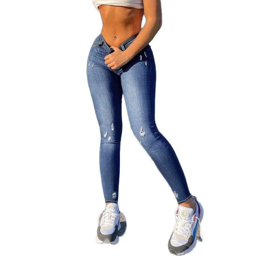 Women Shaping V-Waist Skinny Jeans with Push-up Effect and Subtle Rip Details Amarae