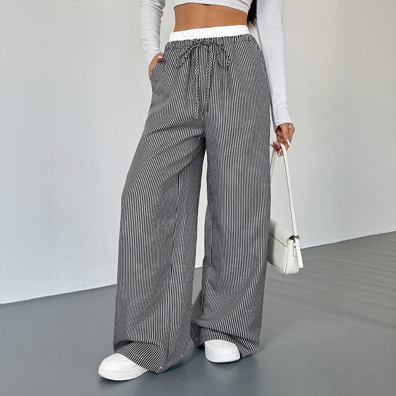 Wide striped pants for women with drawstring belt Lune London