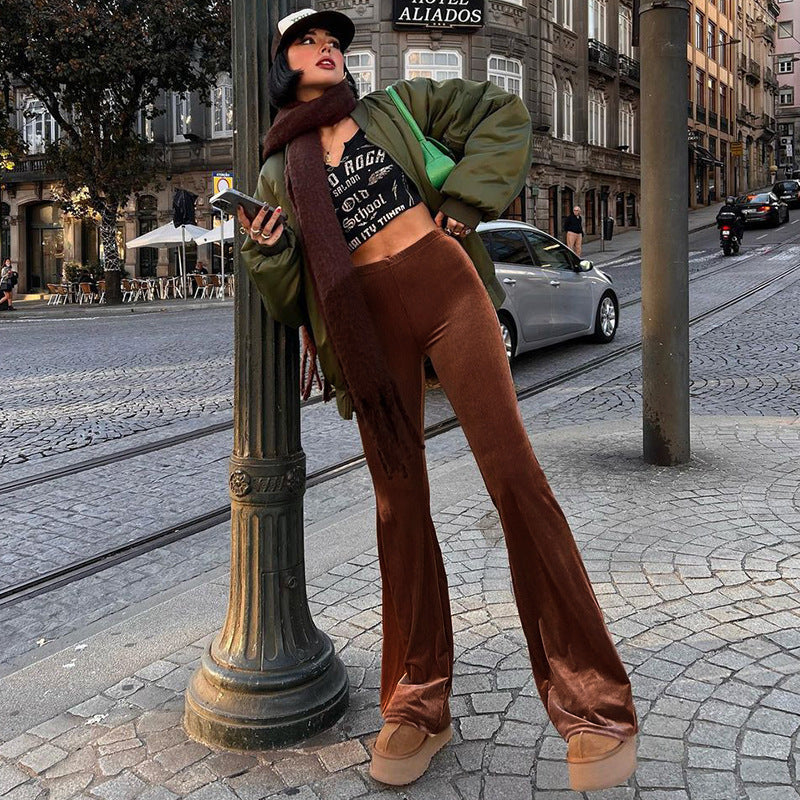 Elegant high-waisted flared pants for women in smooth material Lune London