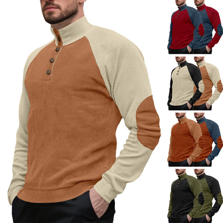 Knitted sweater for men with modern high collar and button placket Lune London