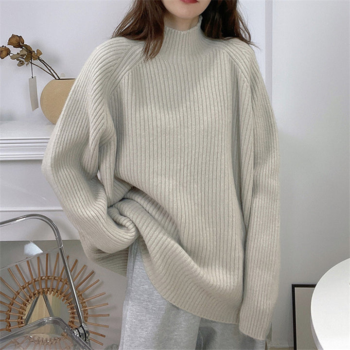 Oversized knitted sweater for women with high collar and fine ribbed structure Lune London