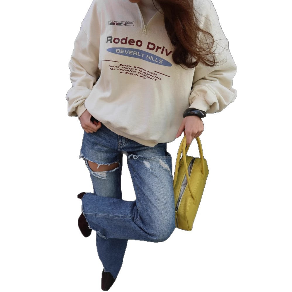 Women's sweatshirt with high collar and trendy print Lune London