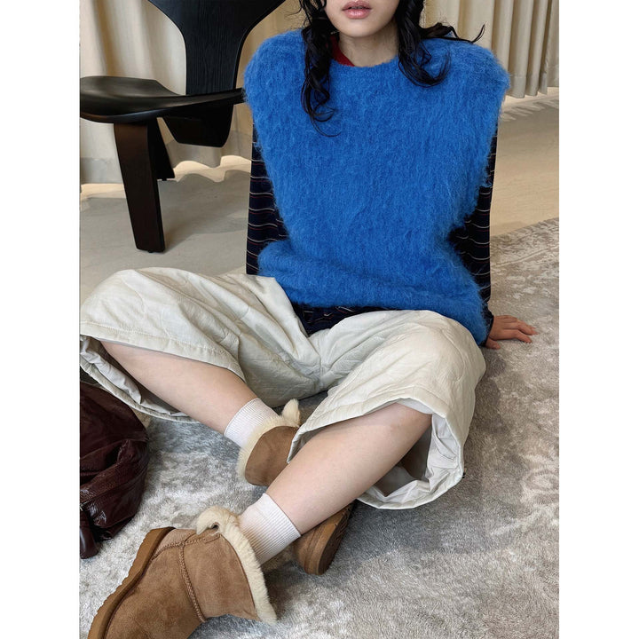 Women Fluffy Sleeveless Boxy Knit Vest with Soft Mohair Effect Amarae
