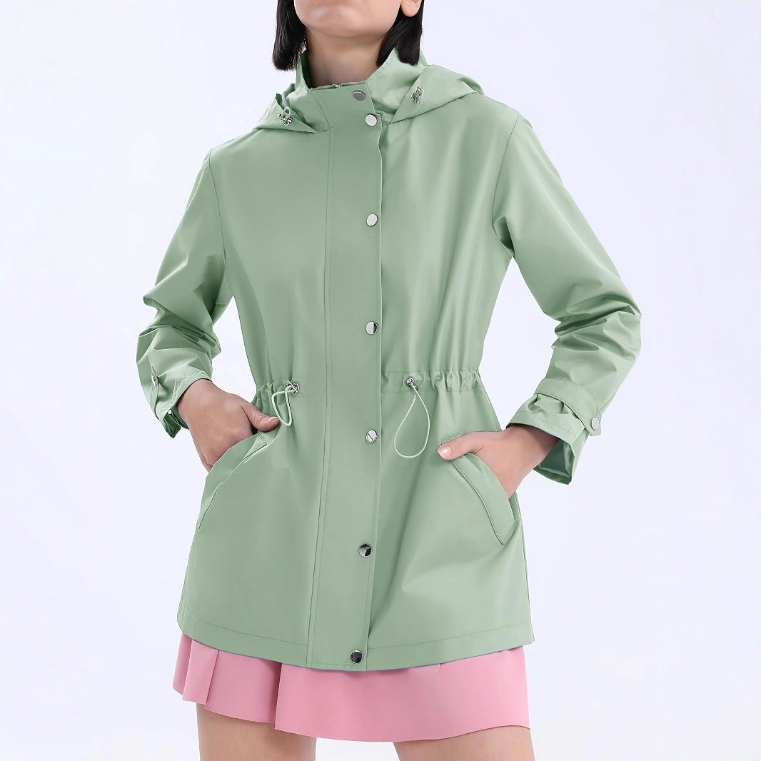Veste de pluie pour femme avec cordon de taille ajustable et capuche Lune London