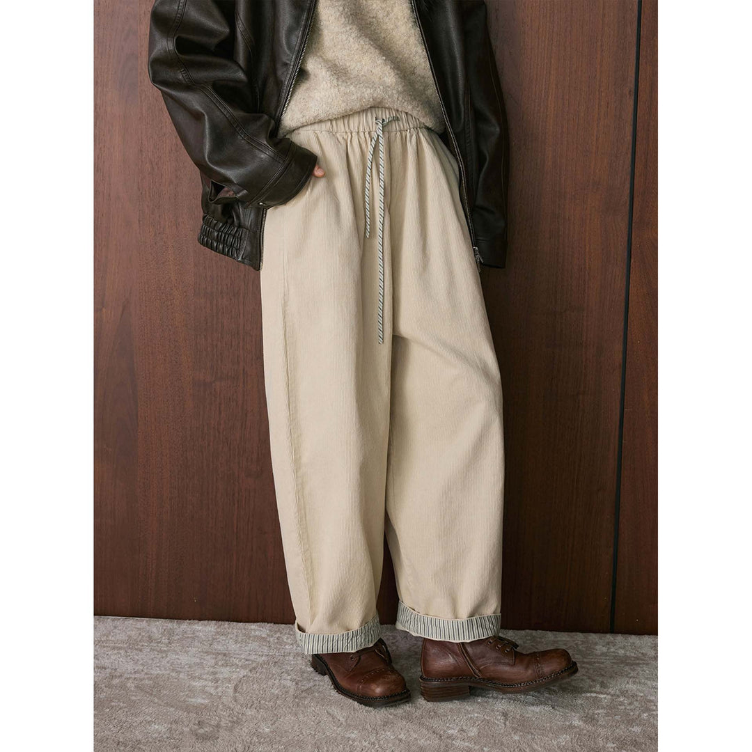 Women’s wide cord pants with elastic drawstring waistband and rolled contrast cuff Amarae