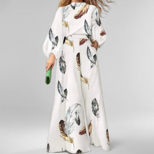 Ensemble élégant pour femme en deux pièces avec des manches en forme de ballon et un design en plumes Chic & Stil