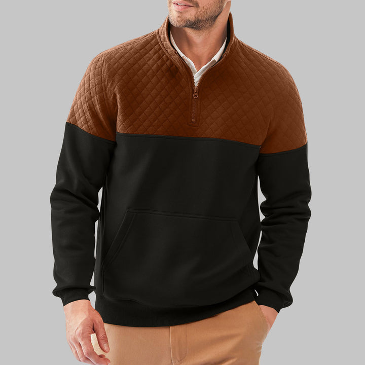 Fleece pullover for men with quilted details and high collar Lune London