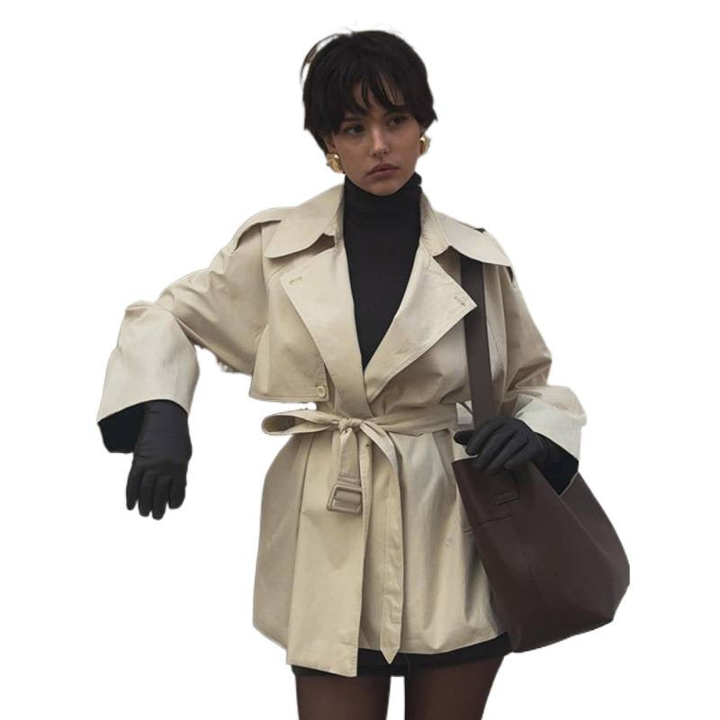 Women's Short Tailored Trench with Cape Overcoat and Tie Belt Amarae