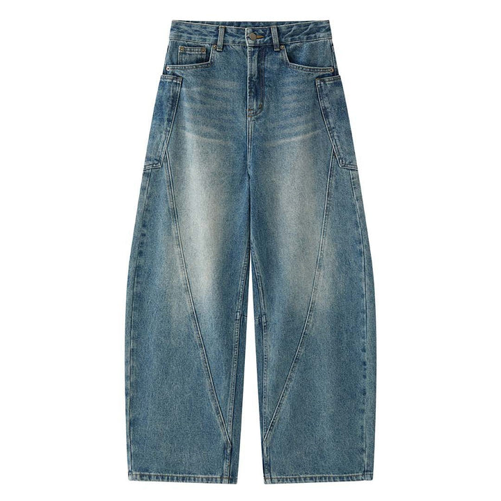 Women's High-Waisted Baggy Denim Pants with Curved Seam Details Amarae