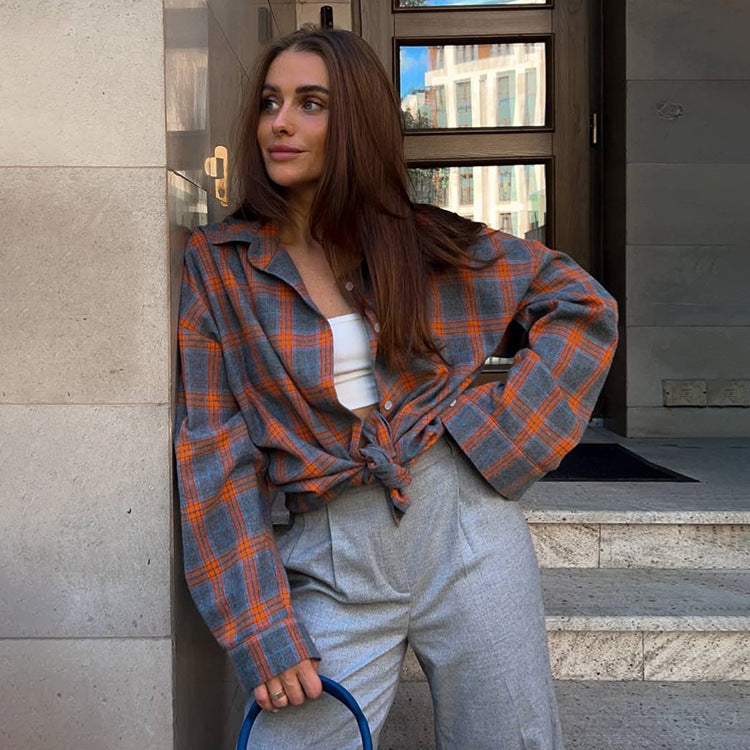 Ladies Oversized Check Shirt Blouse Lune London