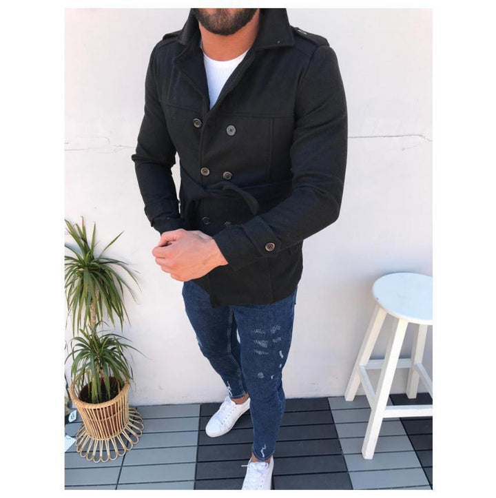Fashion designer jacket for men with double-breasted closure and belt Lune London